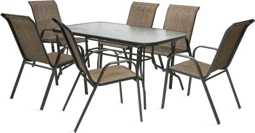 Hagegruppe DUBLIN bord og 6 stoler mørkebrun