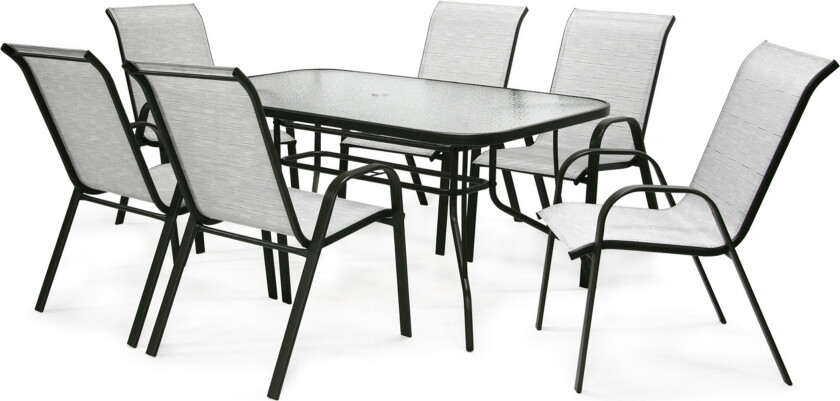 Hagegruppe DUBLIN bord og 6 stoler grå
