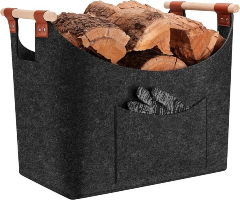 Vedkurv Filtkurv 5 mm Ekstra tykk filt og forsterket håndtak Sammenleggbar vedkurv Filtpose som oppbevaringskurv for shopping, tre, ny 1 stk