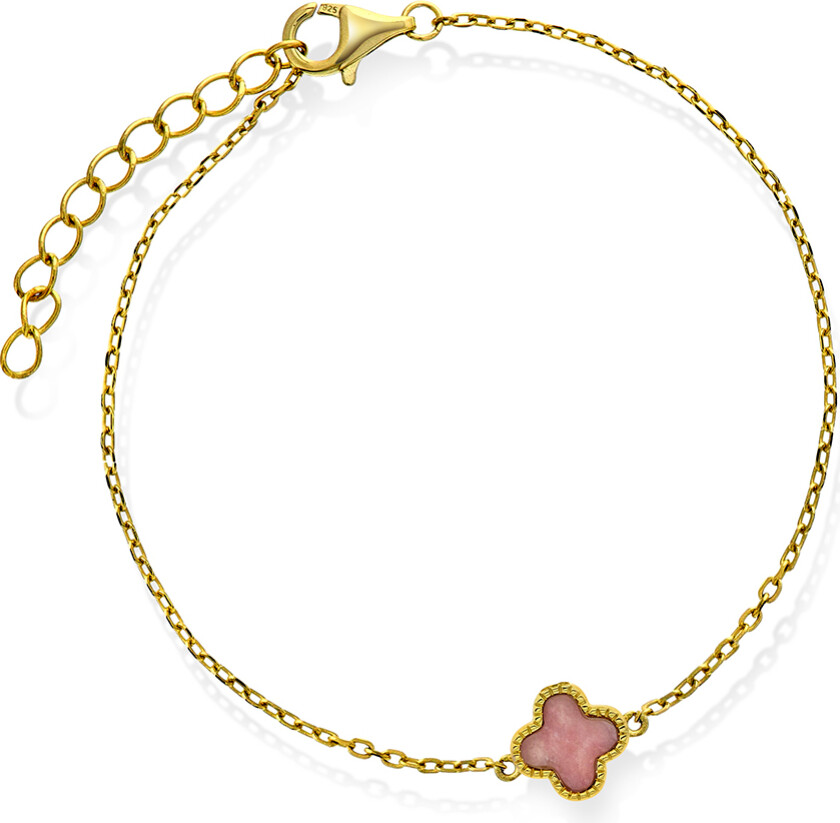 Kløver armbånd i forgylt 925 sølv med rosa rhodokrositt