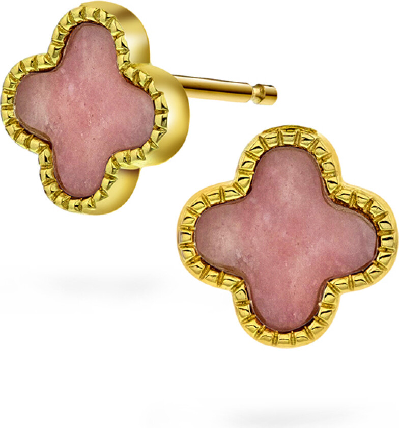 Kløver øredobber i forgylt 925 sølv med rosa rhodokrositt