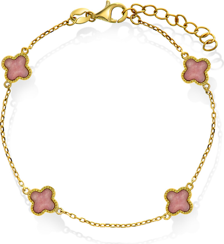 Kløver armbånd i forgylt 925 sølv med rosa rhodokrositt