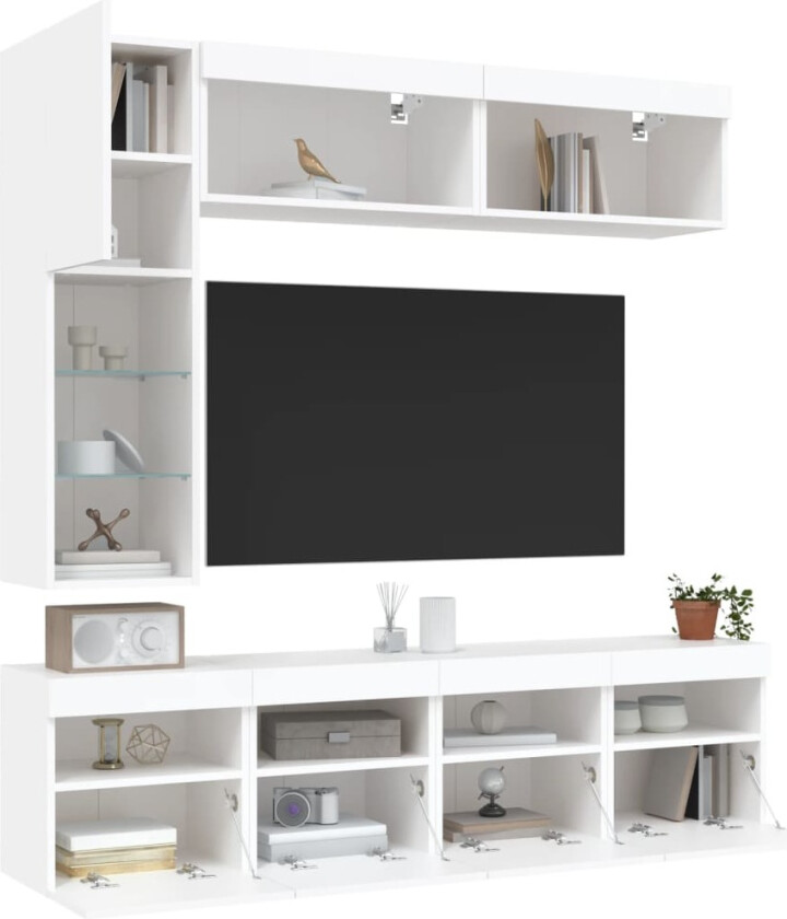 Vegghengte TV-benker med LED 7 stk hvit