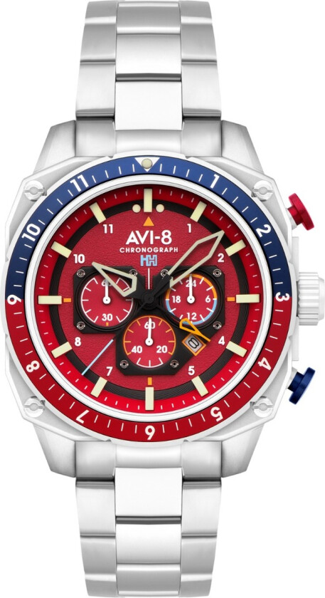 Hawker Hunter Crimson Red AV-4100-22 - Kvarts - Sølv - Herreklokker - Rustfritt stål - ledd m/pin - Mineral