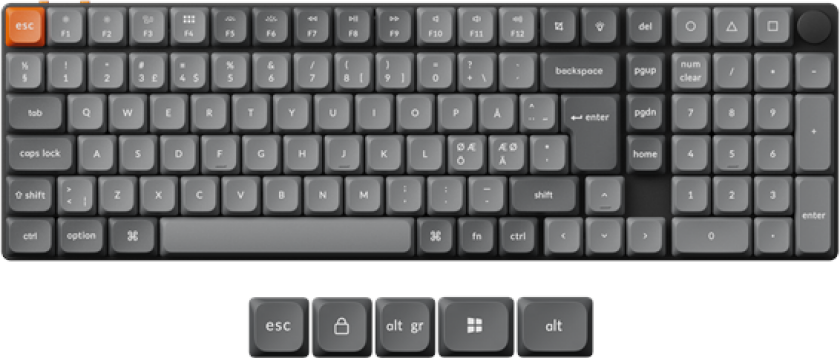 K17 MAX Wireless Tri-Mode Hot Swap QMK/VIA Gateron Low Profile Brown - Gamingtastatur - Nordisk - Svart