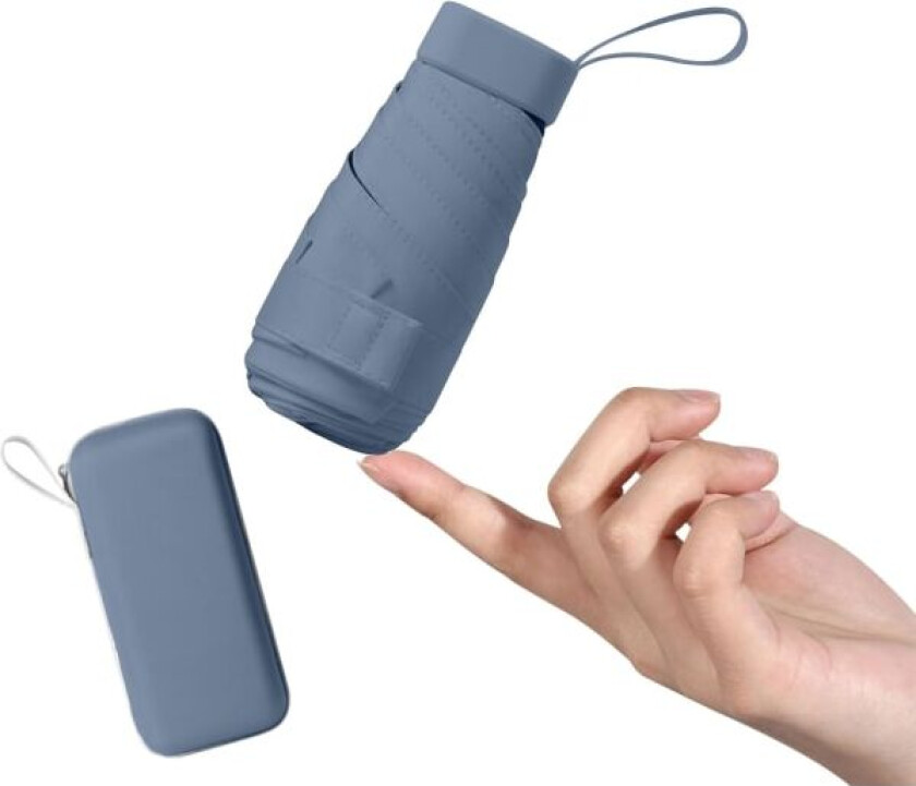 Miniparaply med UPF50+ beskyttelse, lett og kompakt paraply for kvinner og barn, bærbar UV-paraply med oppbevaringsboks, størrelse for kvinners håndveske NavyBlue