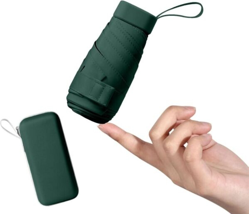 Miniparaply med UPF50+ beskyttelse, lett og kompakt paraply for kvinner og barn, bærbar UV-paraply med oppbevaringsboks, størrelse for kvinners håndveske ForestGreen