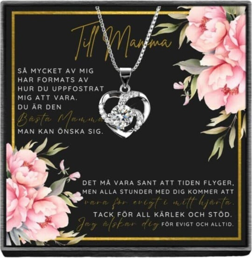 Til mamma gave halskjede med kort og boks hjerte sølv