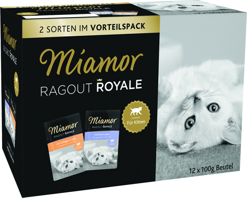 Blandet Prøvepakke Miamor Ragout Royale 12 x 100 g - Kitten: Fjærkre og storfekjøtt i gelé
