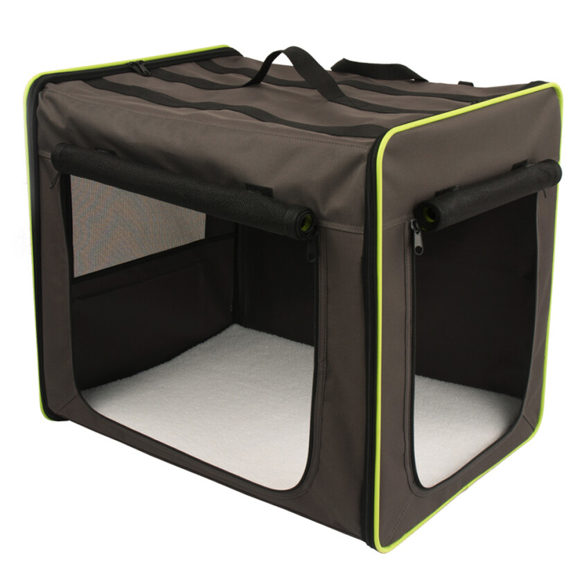 Transportabelt hundehus First Class Basic - S: L 53,5 x B 38 x H 46 cm grå-brun/neon-grønn