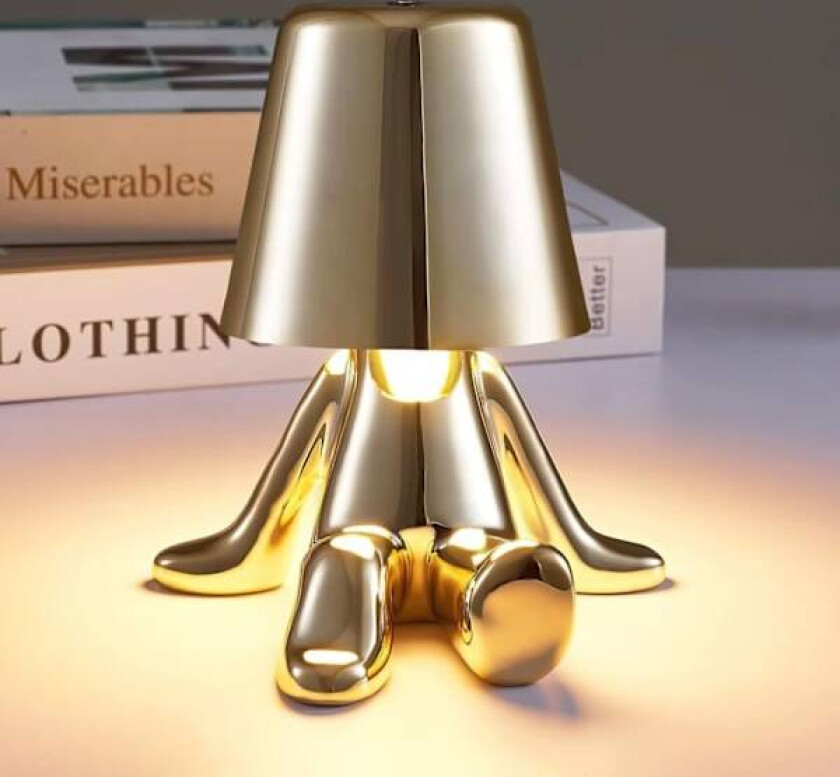 Nattbordslampe med berøring, gull Thinker-lampe skrivebordslampe trådløs oppladbar bærbar dekorativ nattlampe med USB-lading (gull, A)_ru