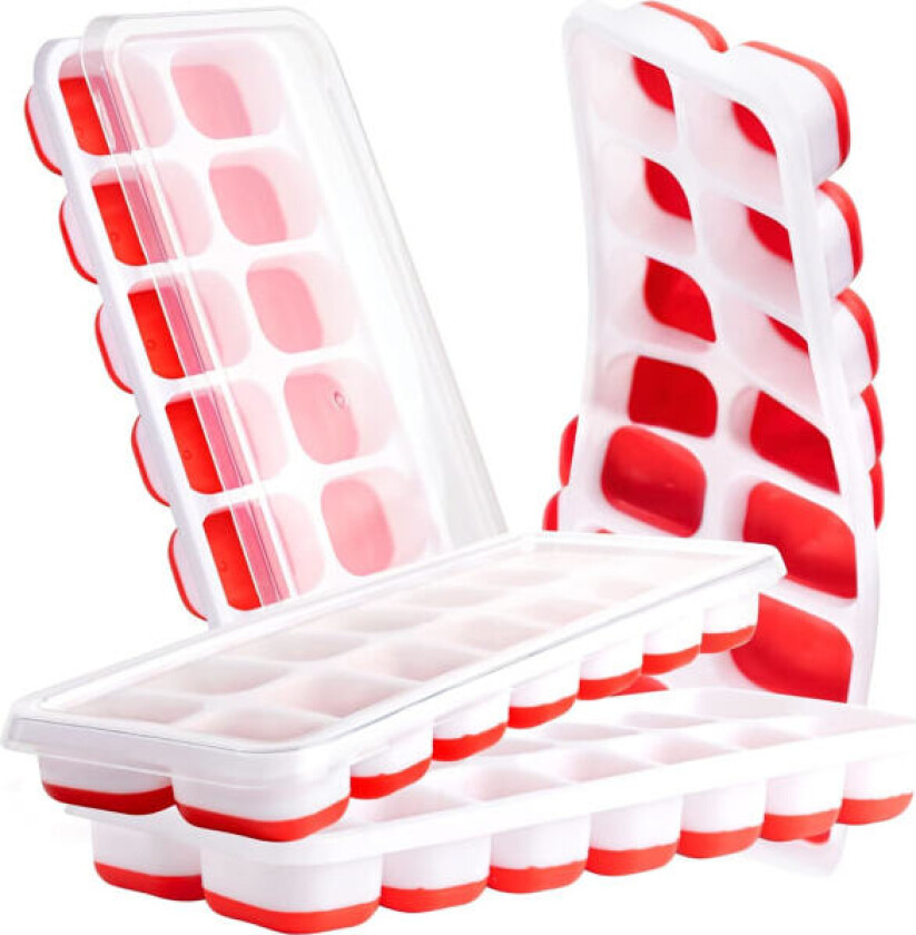 4 isbitbrett for fryser med lokk, superenkel utløsning stabelbar for drinker og cocktails. (Rød)