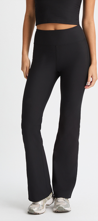 Ribbestrikkede Flare Tights Svart