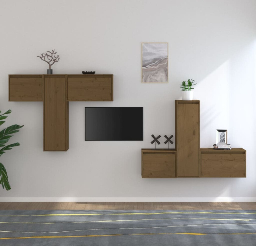 TV-benker 6 stk honningbrun heltre furu