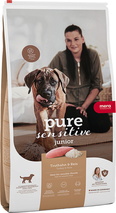 MERA Pure Sensitive Junior - Kalkun & Ris - 12,5 kg