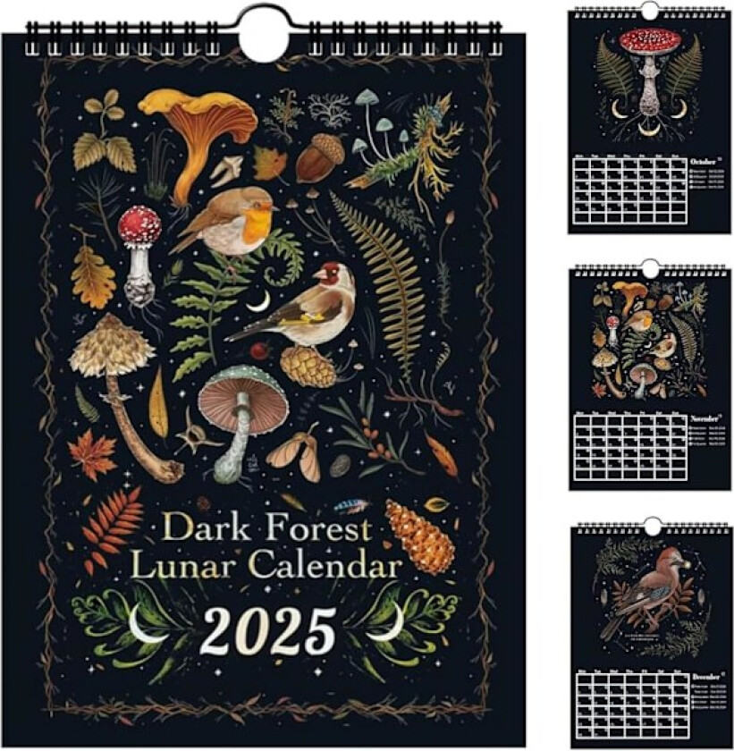 Mørk Skog Månekalender 2025, Illustrert Veggkalender for Planlegging (02) 2
