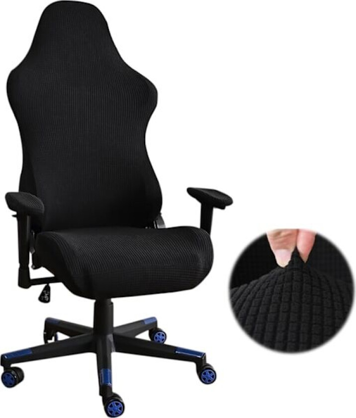 Gamingstoltrekk Svart Stretch Kontorstol Trekk for Dataspill Skrivebord Racing (Svart)