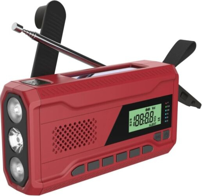 NOAA/DAB/FM-radio Nødradio Bærbar Solradiomottaker Håndsveiv Dynamo Utendørs Bluetooth-høyttaler med LED-lommelykt Red