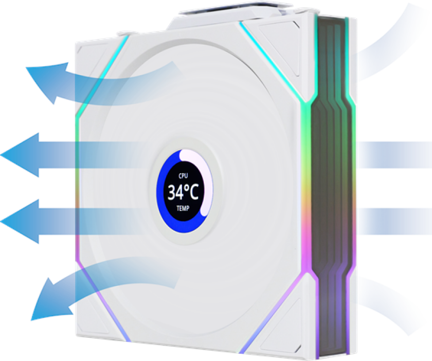Bilde av UNI FAN TL Wireless LCD Reverse 3 pack - Kabinettvifte - 120mm - Hvit med RGB-lys - 33 dBA
