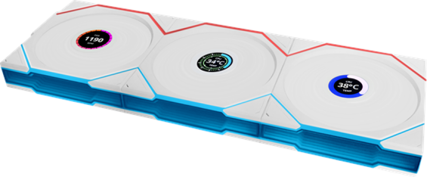 Bilde av UNI FAN TL Wireless LCD 3 pack - Kabinettvifte - 120mm - Hvit med RGB-lys - 33 dBA