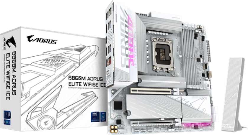 B860M AORUS ELITE WIFI6E ICE Hovedkort - Intel B860 - Intel LGA1851 socket - DDR5 RAM - Micro-ATX