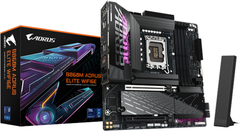 B860M AORUS ELITE WIFI6E Hovedkort - Intel B860 - Intel LGA1851 socket - DDR5 RAM - Micro-ATX