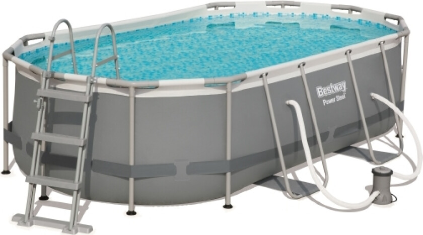 Power Steel 56620, 7250 L, Innrammet Basseng, Stige, Blå, Grå, 55,5 Kg