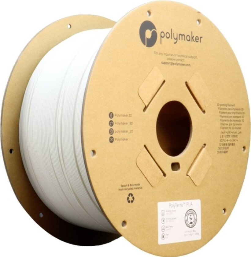 Polymaker Pa04008 Regular Filament Pla-Plast Med Lavere Kunststofindhold, Mat 1.75 Mm 1000 G Cotton White Polyterra™ 1 Stk