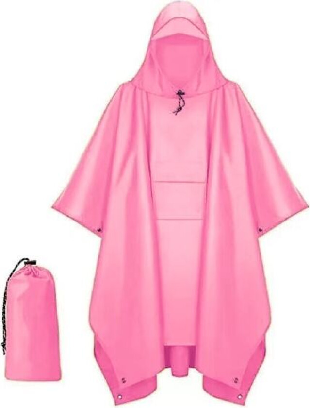 Gjenbrukbar Regnponcho Voksen Vanntett Poncho Vanntett Voksen Lett Vanntett Regnjakke for Utendørs Hiking Camping Sykling Reiser Pink
