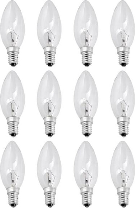 12x Lampe 40W E14 Lyskilde Klar Hvit Klassisk Lyspære STOL