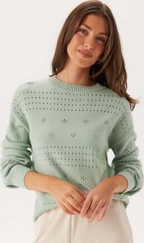 Viril L/S O-NECK POINTELLE KNI Silt Green Detail:dark Melange M