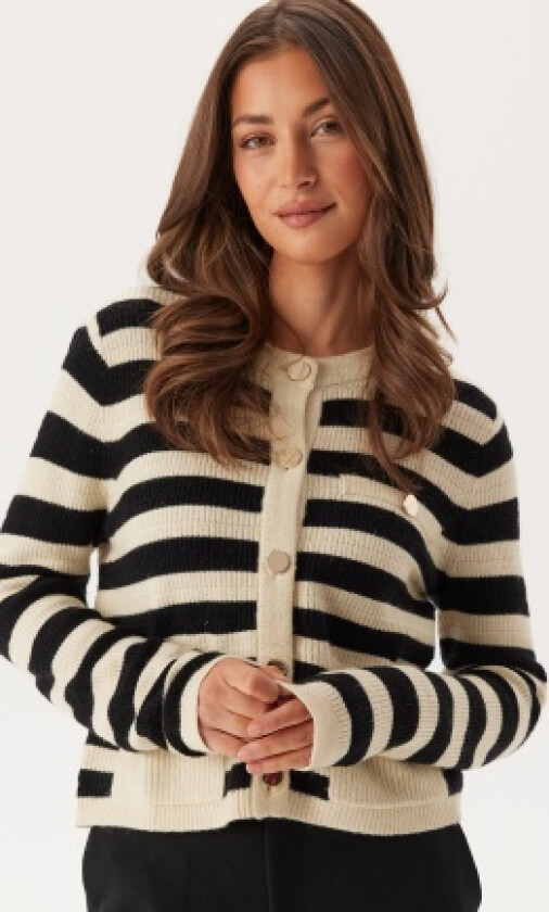 Vidrea L/S O-NECK KNIT CARDIGA Birch Stripes:black Beauty XL