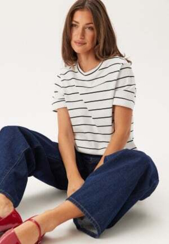 Slfessentail Striped Boxy Tee Bright White Print:BLACK M