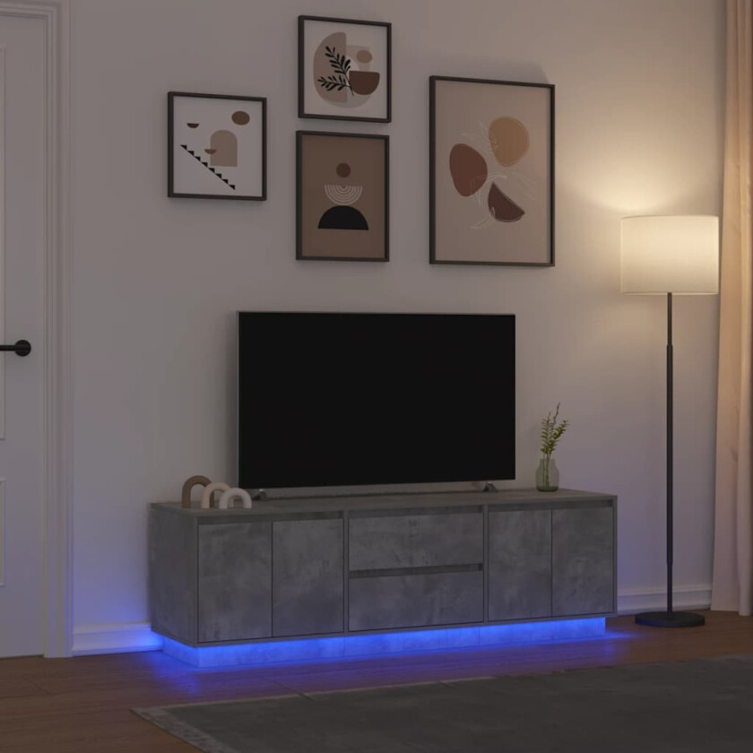 TV-benk med LED-lys betonggrå 160,5x41x50 cm