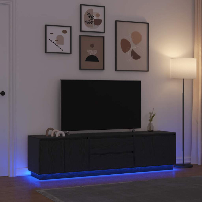 TV-benk med LED-lys svart eik 193,5x41x50 cm