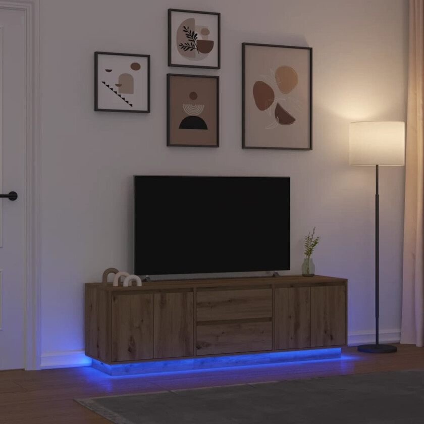TV-benk med LED-lys artisan eik 160,5x41x50 cm
