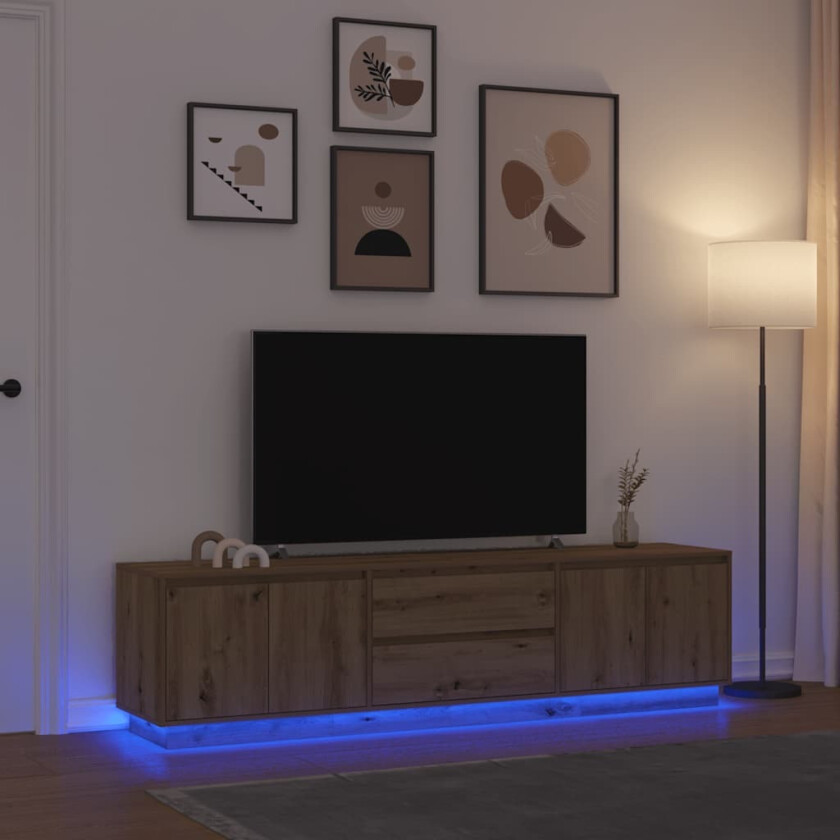 TV-benk med LED-lys artisan eik 193,5x41x50 cm