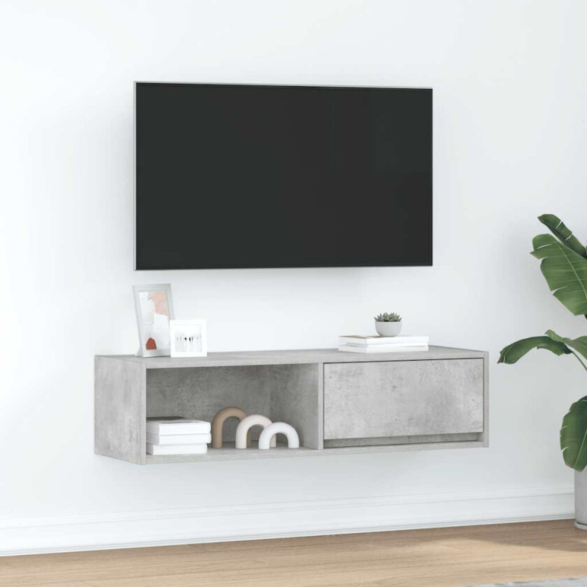 TV-benk betonggrå 100x31x25,5 cm konstruert tre