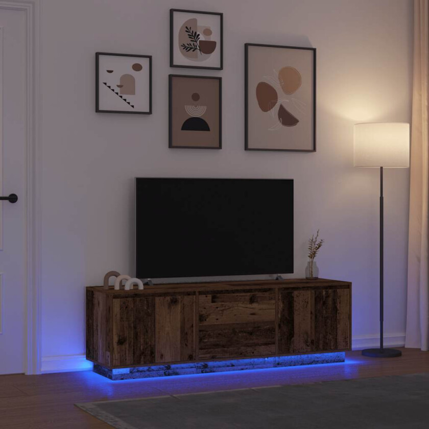 TV-benk med LED-lys gammelt tre 160,5x41x50 cm