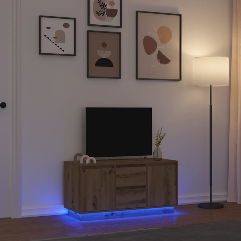 TV-benk med LED-lys artisan eik 100x41x50 cm