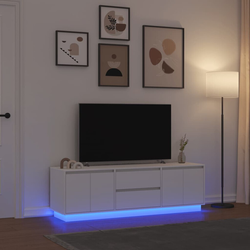 TV-benk med LED-lys hvit 160,5x41x50 cm