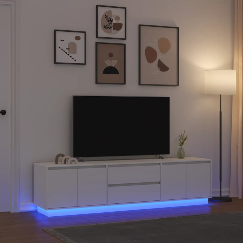 TV-benk med LED-lys hvit 160,5x41x50 cm