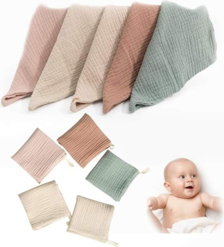 10 stk Baby Muslin Vaskekluter (25 x 25 cm) Bomulls Baby Vaskekluter, Baby Muslin Vaskekluter, Baby Ansiktshåndklær, Nyfødt Baby