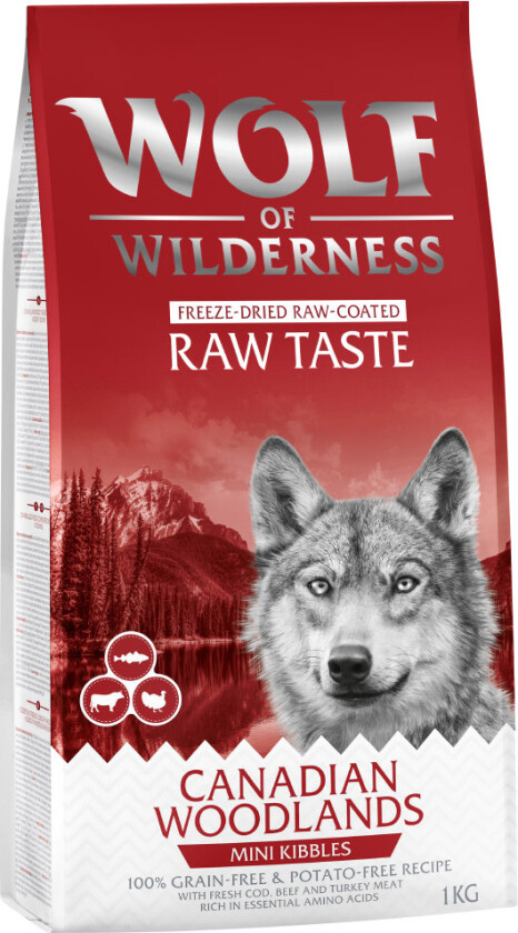 1 kg Wolf of Wilderness hundefôr til spesialpris! - MINI The Taste Of Canadian Woodlands - Storfe, Kalkun, Torsk