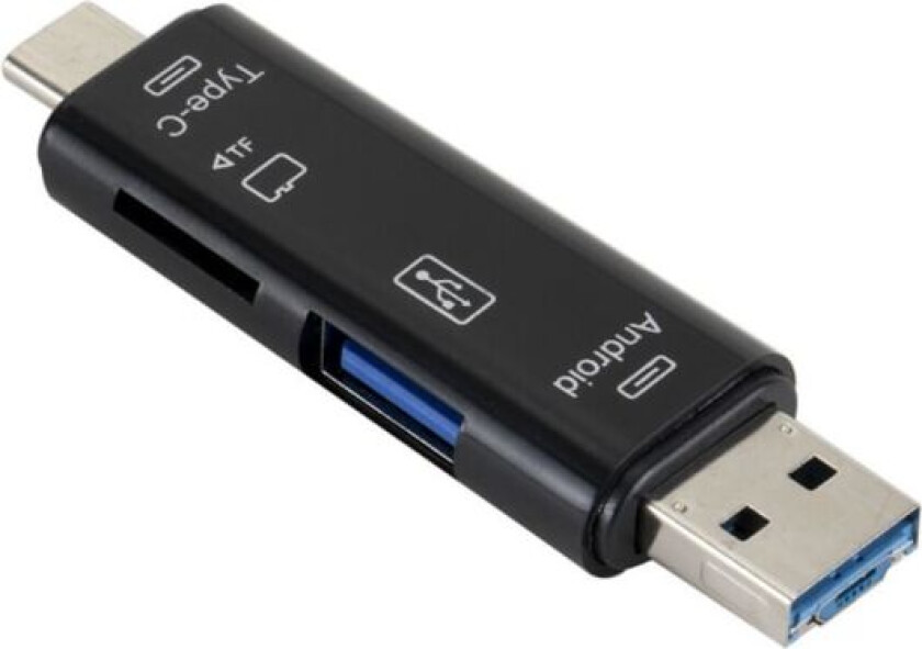 Minneskortläsare 5 i 1 Micro USB USB-C TF-kortläsare OTG-adapter Black