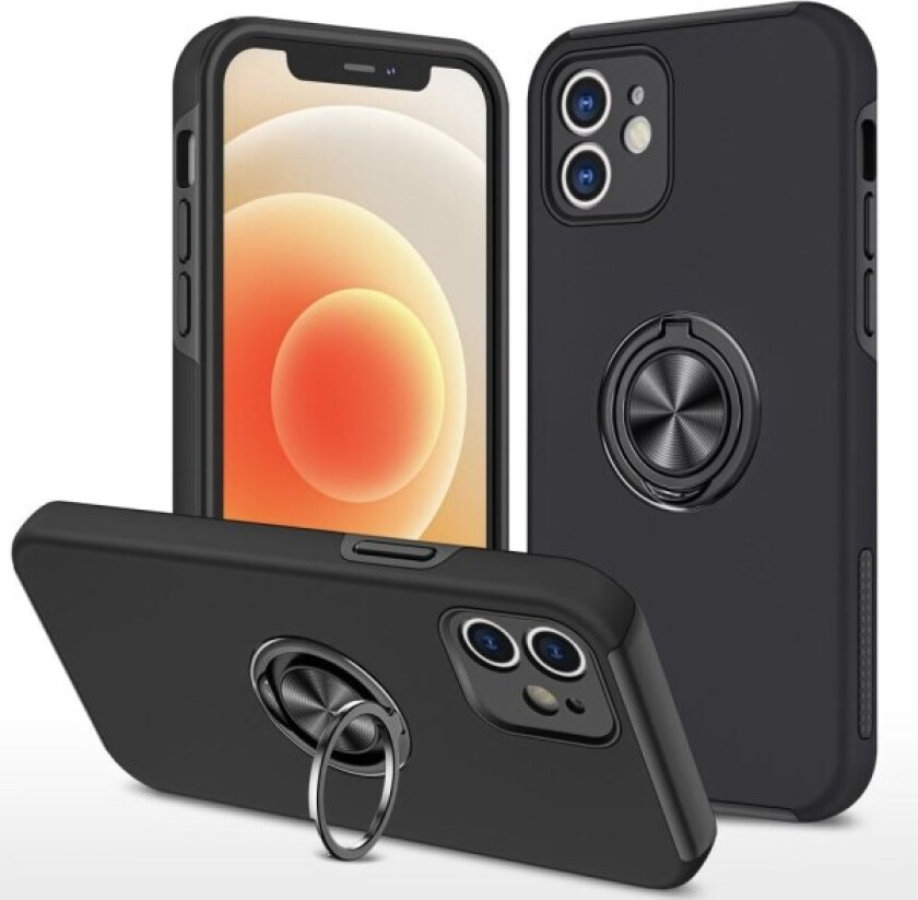 iPhone 12 Finger Ring Kickstand Hybrid Case Black