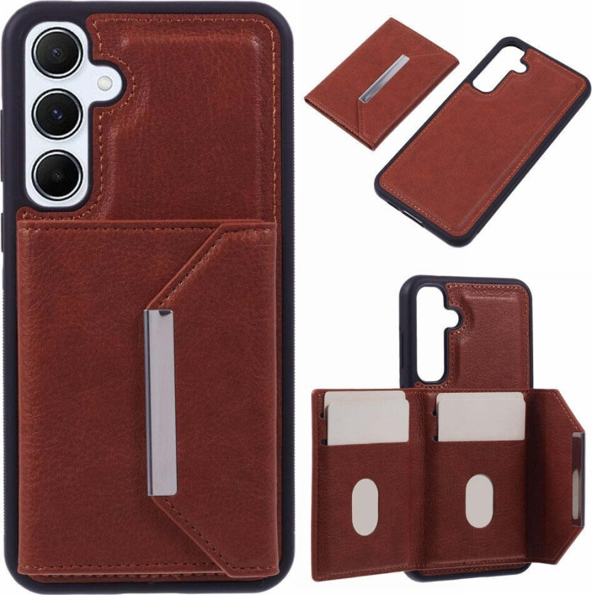 Samsung Galaxy S25 2-i-1 Kunstskinn Deksel m. Kortholder & Ståfunksjon - Brun