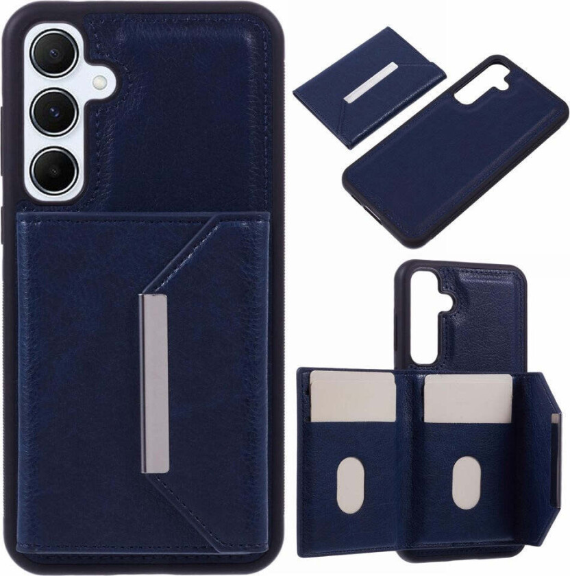 Samsung Galaxy S25 2-i-1 Kunstskinn Deksel m. Kortholder & Ståfunksjon - Blå