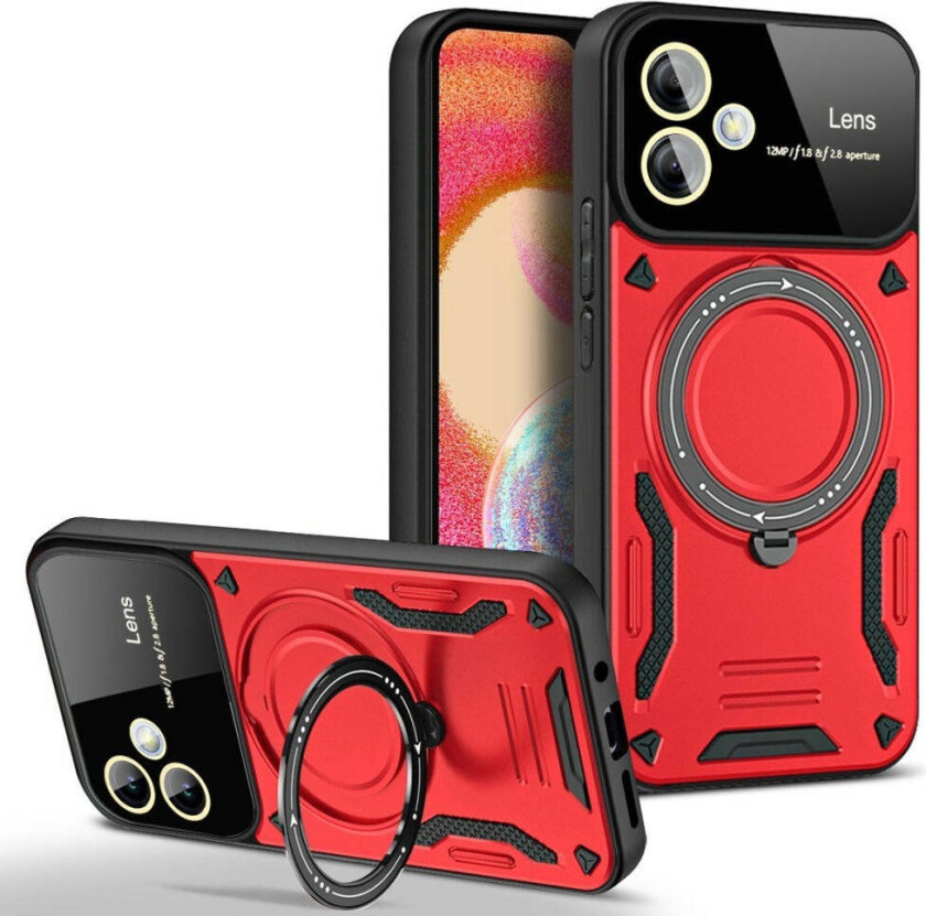 Samsung Galaxy A06 Hybrid Håndverker Deksel m. Roterende Kickstand - MagSafe Kompatibel - Rød