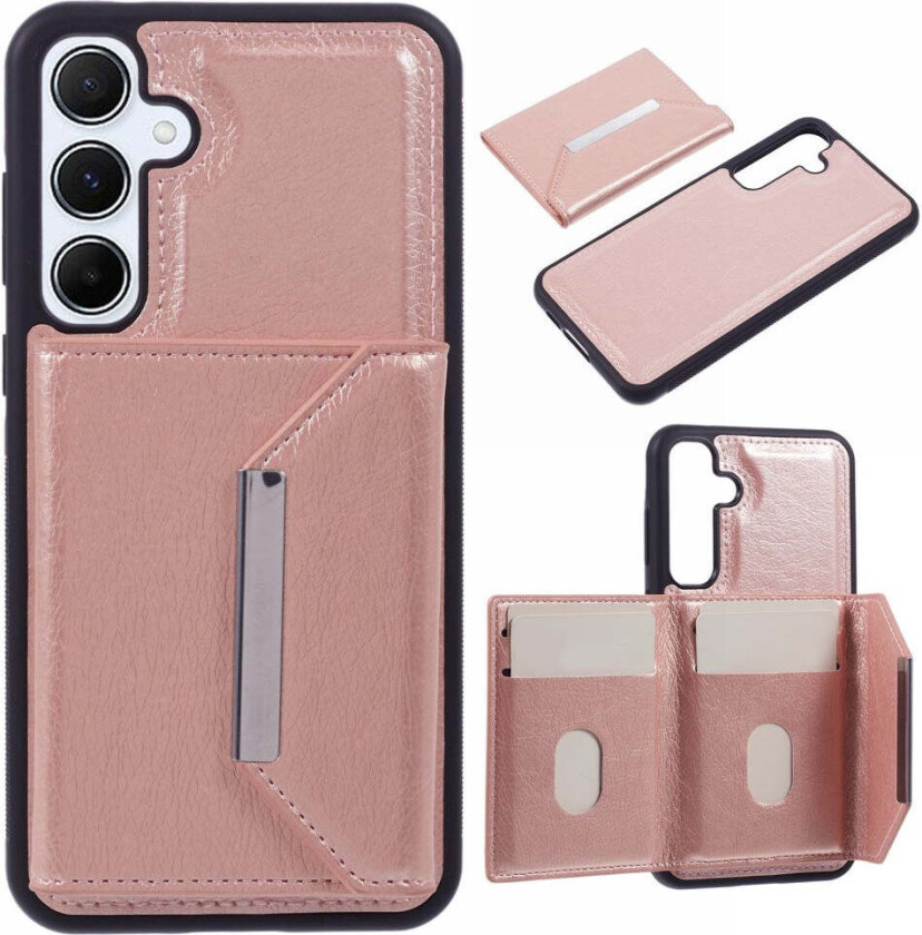 Samsung Galaxy S25 2-i-1 Kunstskinn Deksel m. Kortholder & Ståfunksjon - Rosa